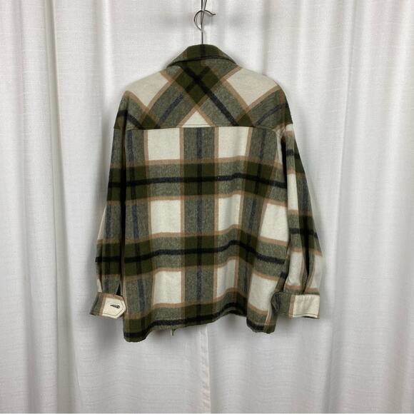 Zara Blogger Favorite Green&Beige Wool Blend Plaid Shacket Sz.M - Picture 10 of 15